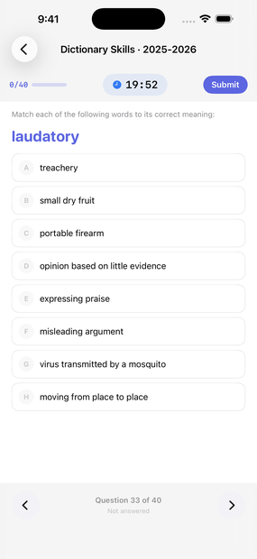 A Dictionary Skills question with answer choices